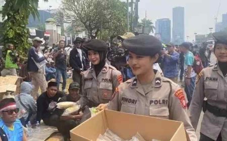 Senyum Ramah Polwan dan Sekotak Nasi Hangat untuk Pejuang Aspirasi di DPR